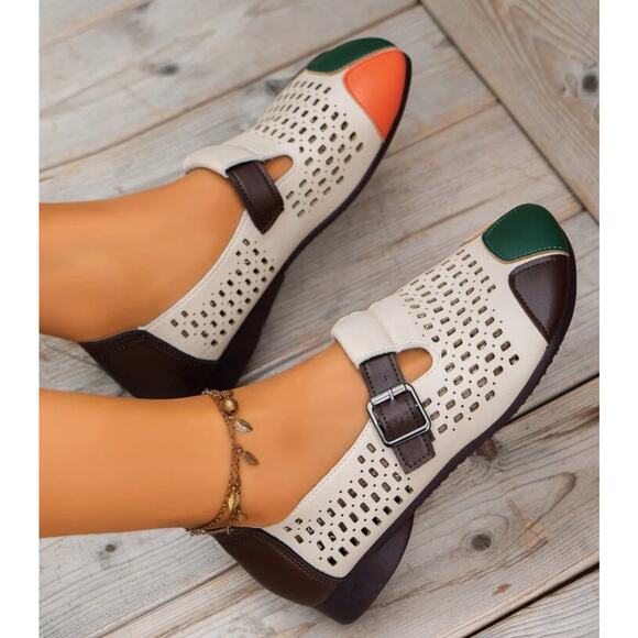 Mary Jane Ballet Flat Cream Brown Designer Inspired Size 7 (CN 240) - Picture 8 of 9